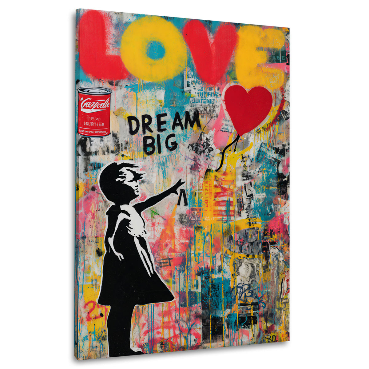 Street art bambina palloncino cuore amore sogno grande quadro