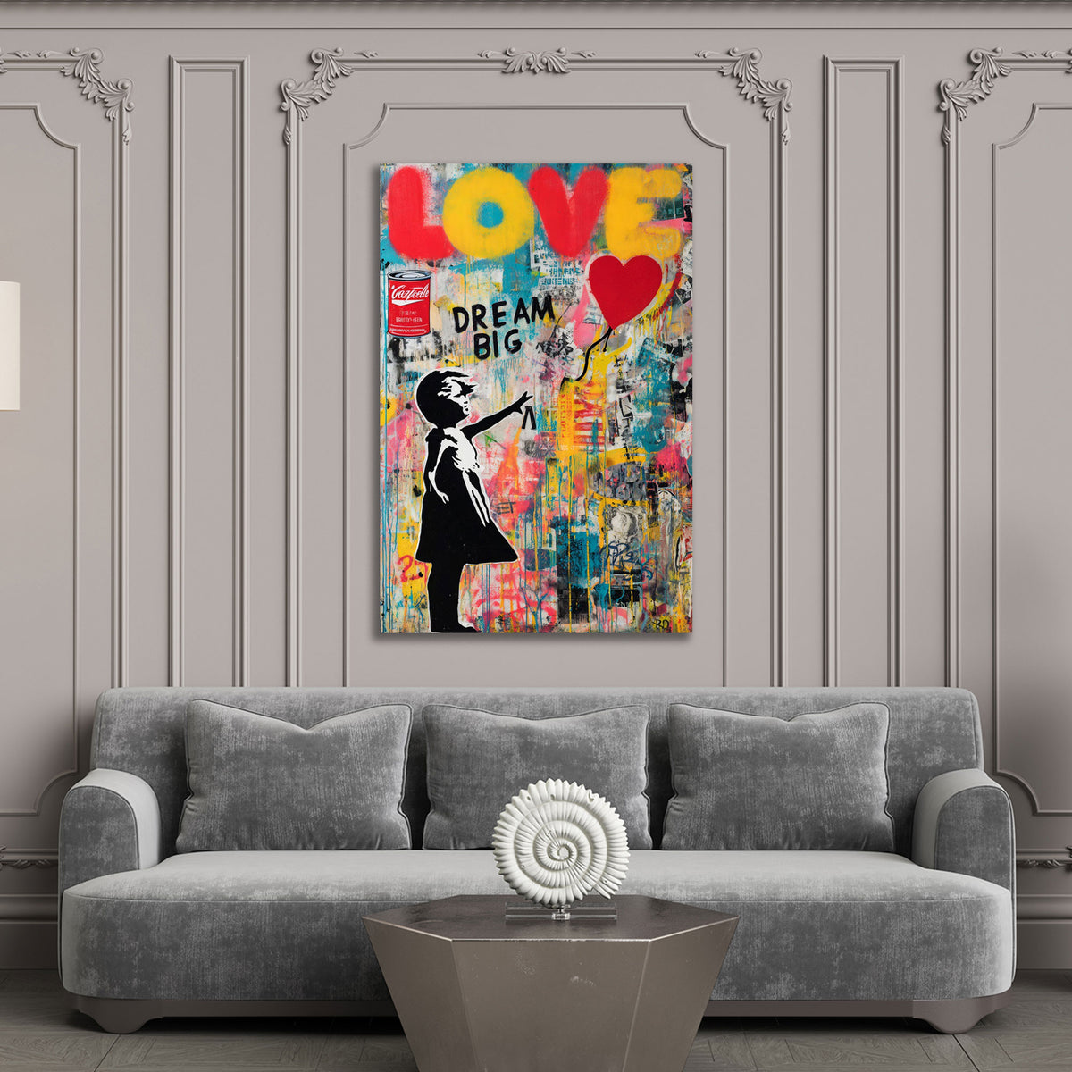 Street art bambina palloncino cuore amore sogno grande quadro