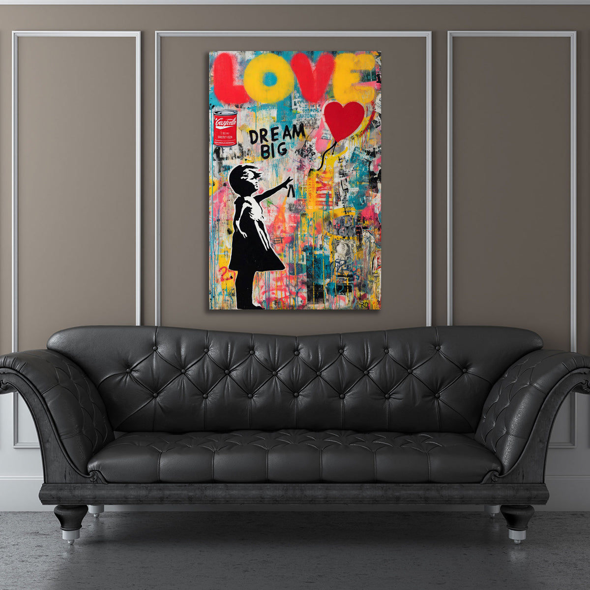 Street art bambina palloncino cuore amore sogno grande quadro