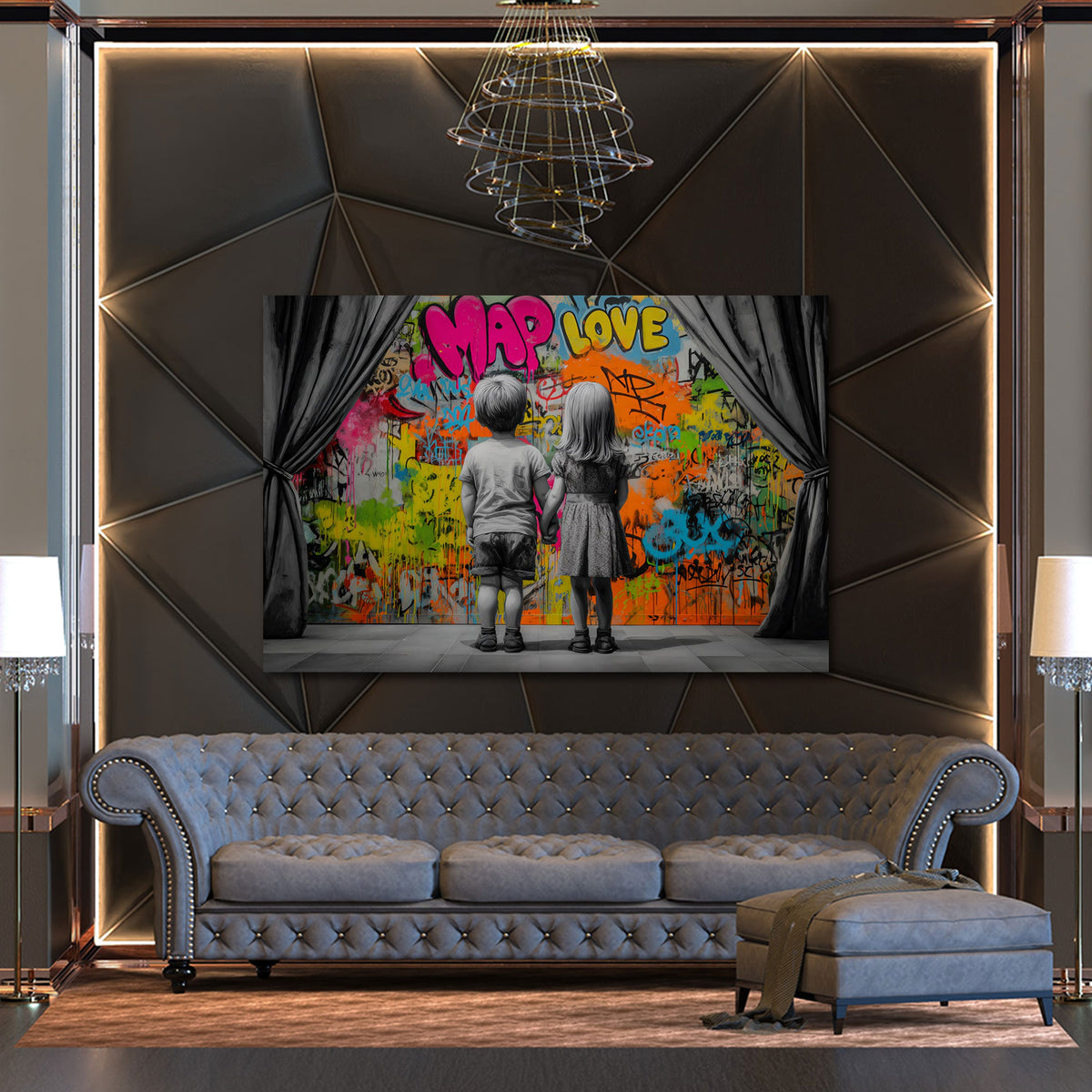 Street Art bambini mano nella mano amore graffiti quadro