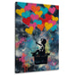 Street Art bambino palloncini cuori colorati amore quadro