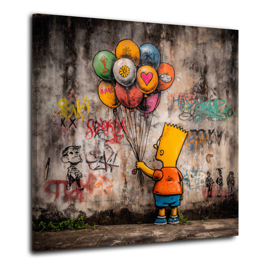 Street art bambino palloncini disegnati muro colorato quadro