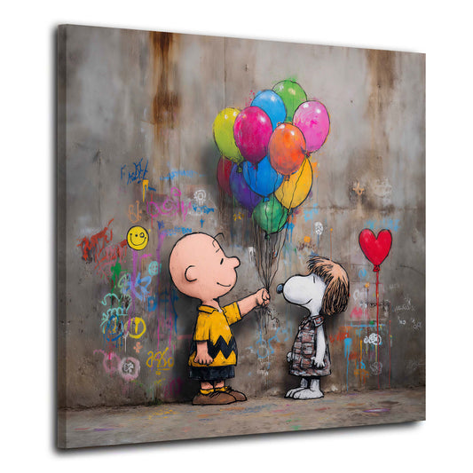 Street art comic amicizia con palloncini e graffiti quadro