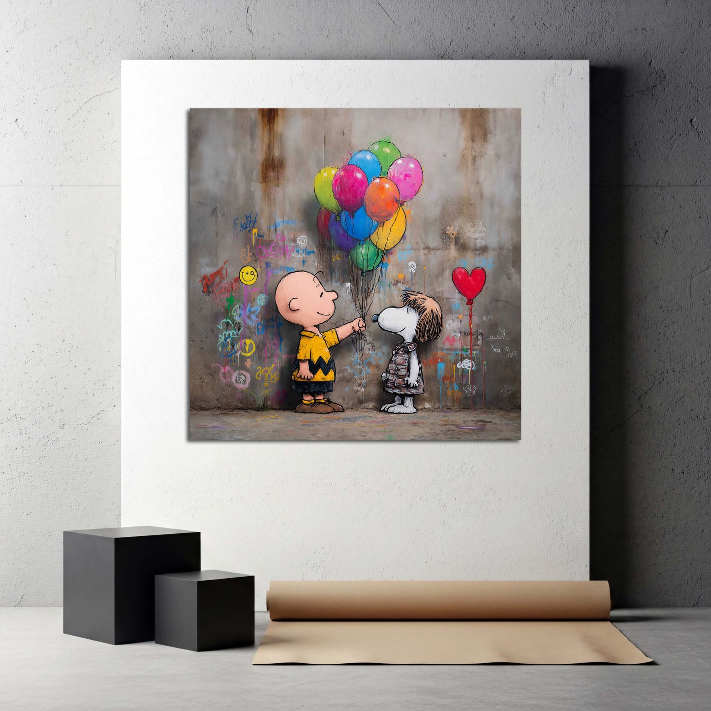 Street art comic amicizia con palloncini e graffiti quadro