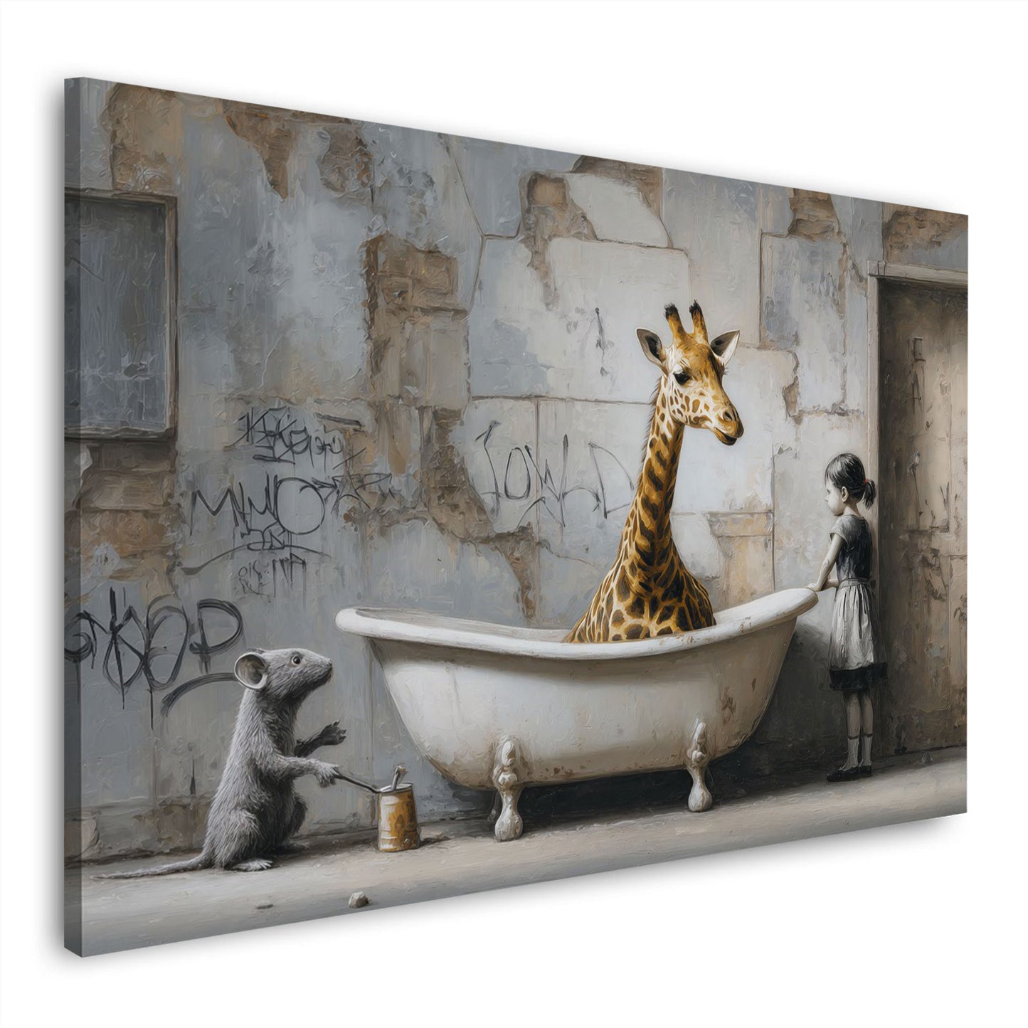 Street Art giraffa vasca da bagno ragazza ratto arte urbana quadro