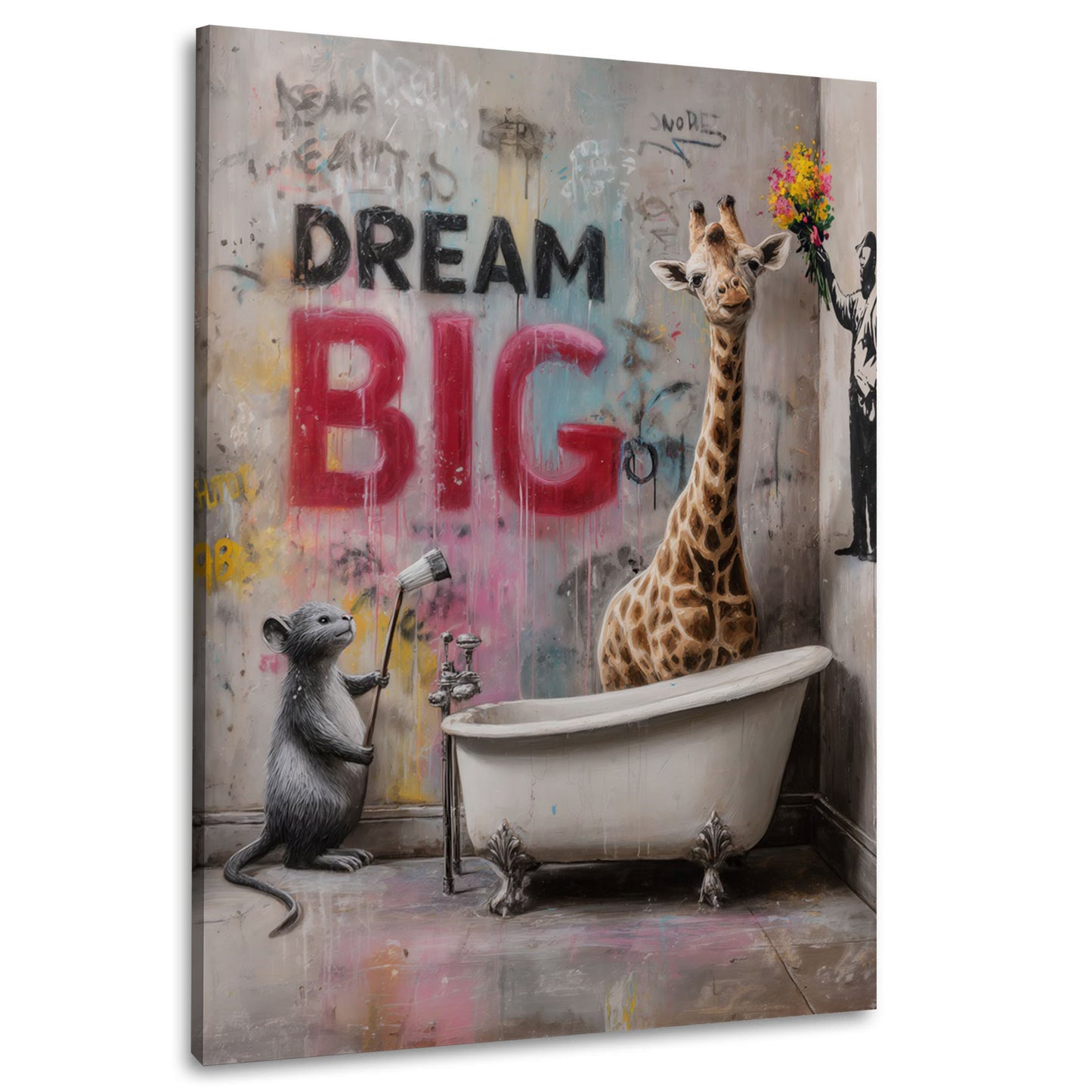 Street Art giraffa vasca da bagno ratto graffiti dream big quadro