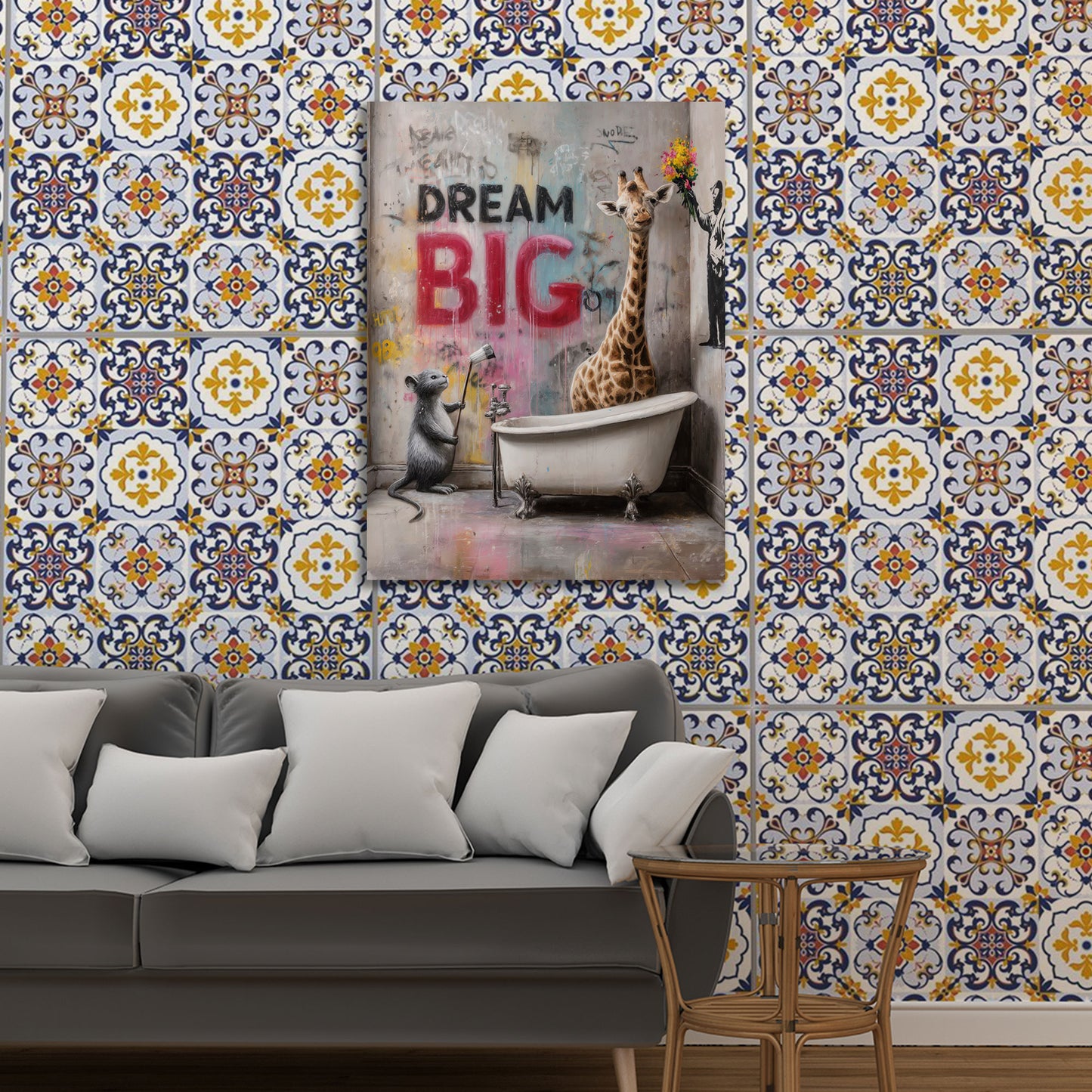 Street Art giraffa vasca da bagno ratto graffiti dream big quadro