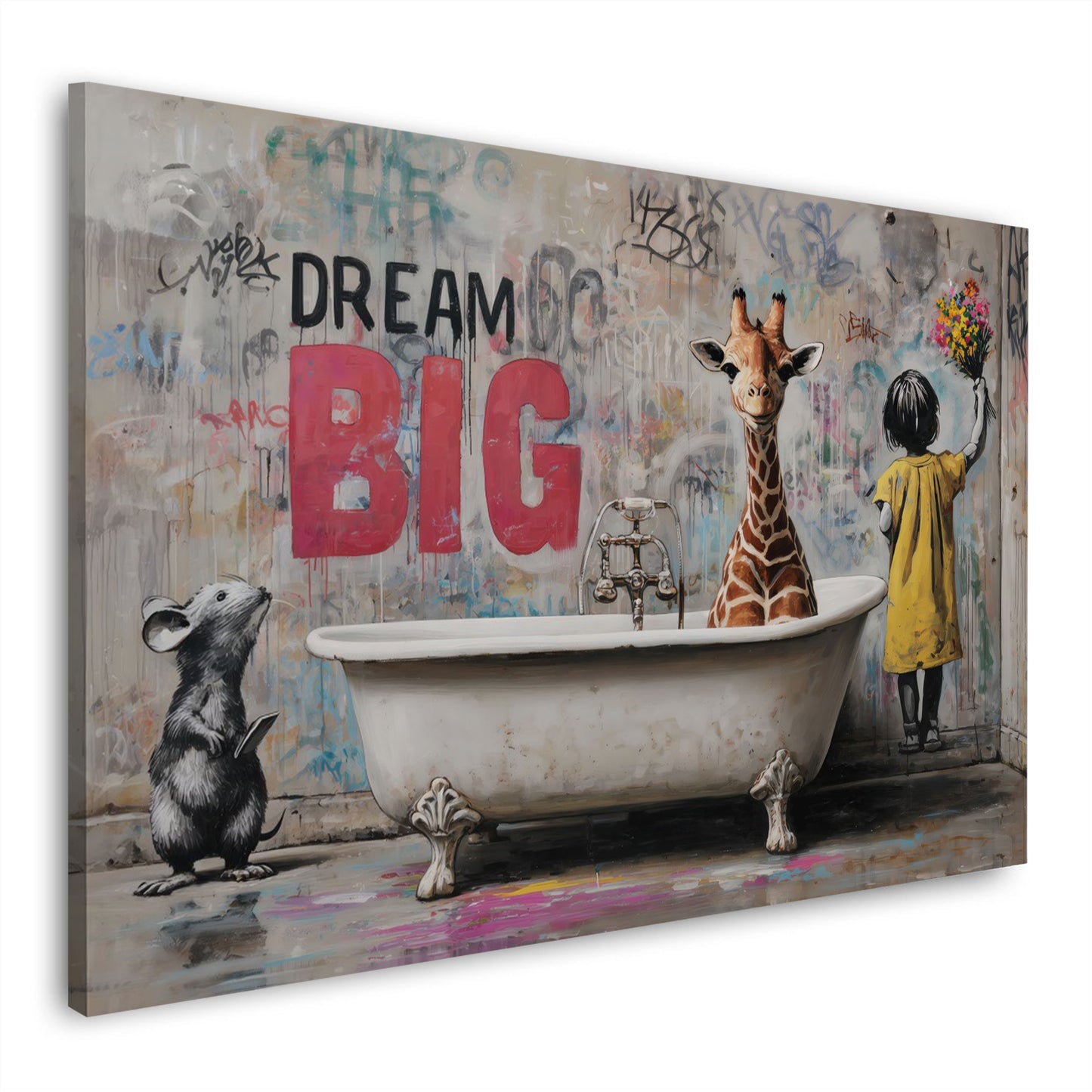 Street Art graffiti dream big giraffa vasca da bagno motivazione quadro