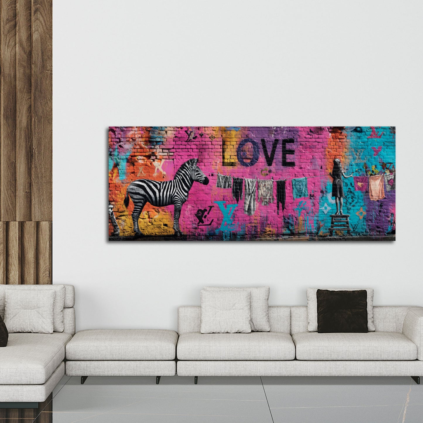 Street Art graffiti zebra scritta love bambina stendibiancheria quadro