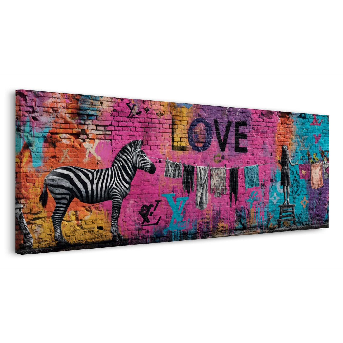 Street Art graffiti zebra scritta love bambina stendibiancheria quadro