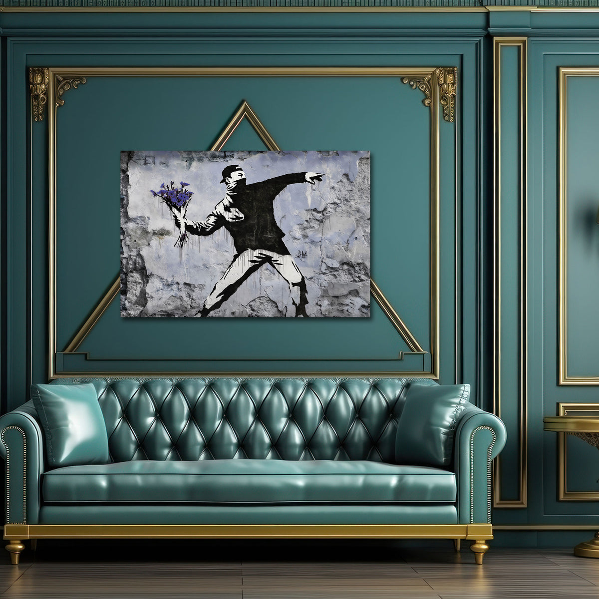 Street Art lanciatore di fiori protesta quadro