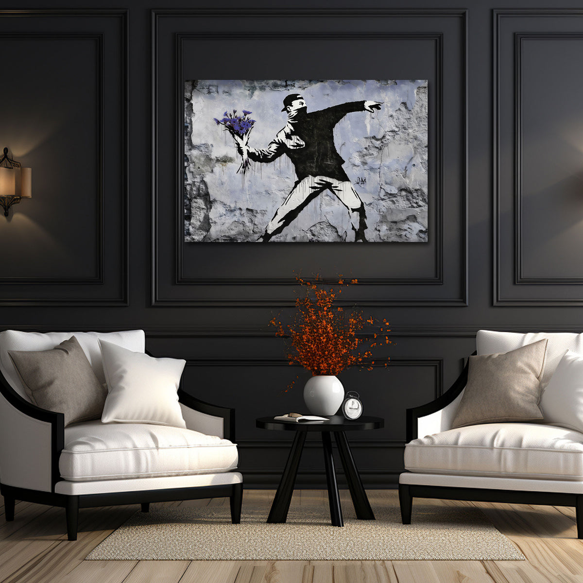 Street Art lanciatore di fiori protesta quadro