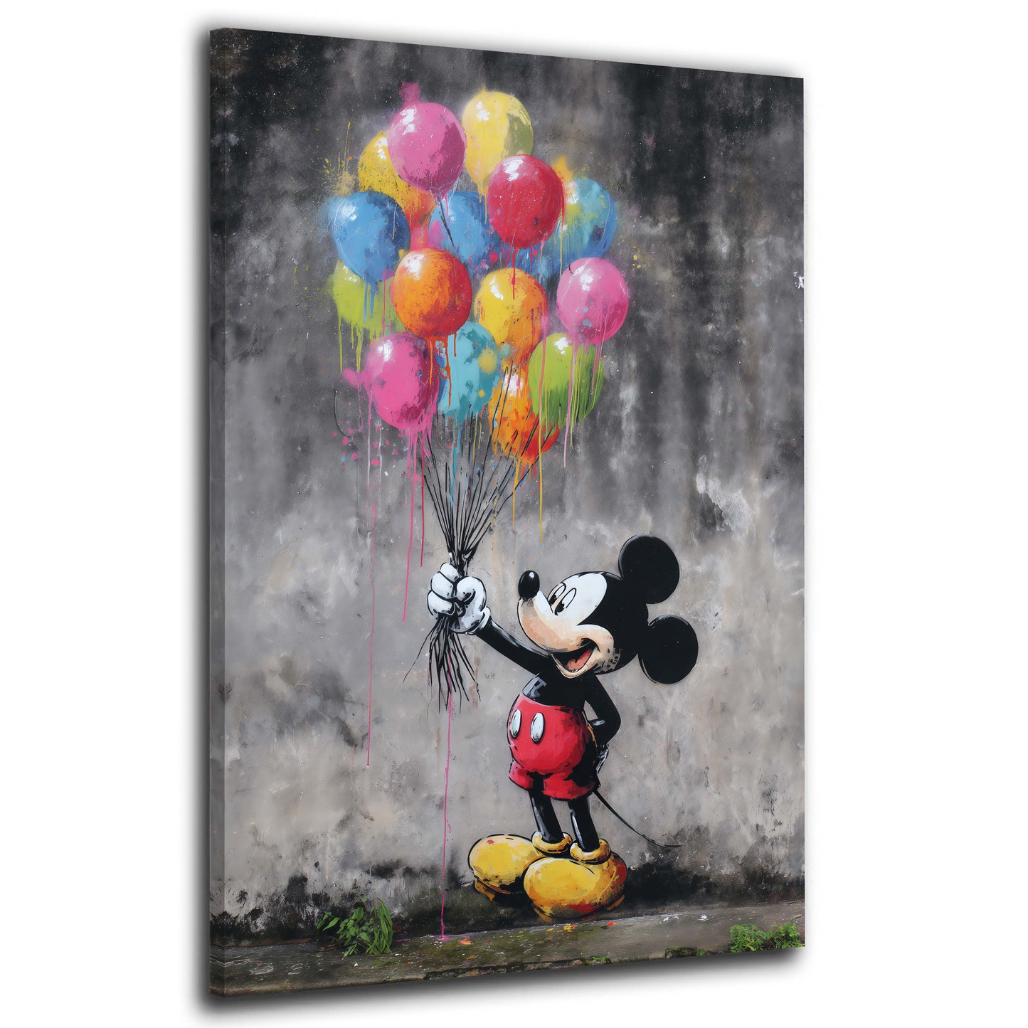 Street art topolino palloncini colorati muro grigio quadro