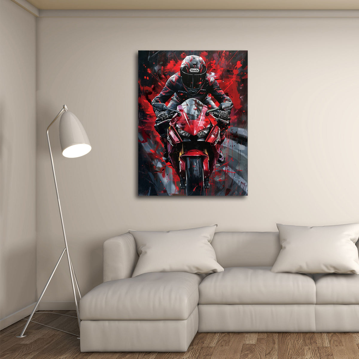 Superbike Ducati con pilota su sfondo scuro Street Art quadro