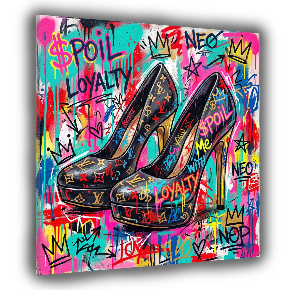 Tacchi alti con monogramma Spoil Me Pop Art Graffiti rosa quadro