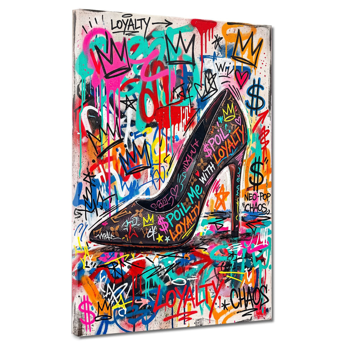 Tacco alto nero Spoil Me Loyalty Pop Art Graffiti colorato quadro