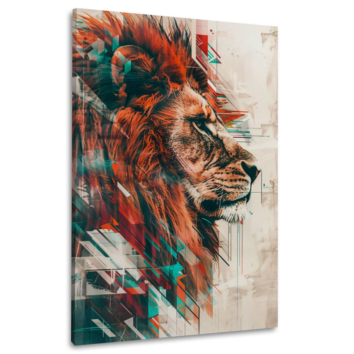 Testa di leone di profilo con forme geometriche astratte quadro