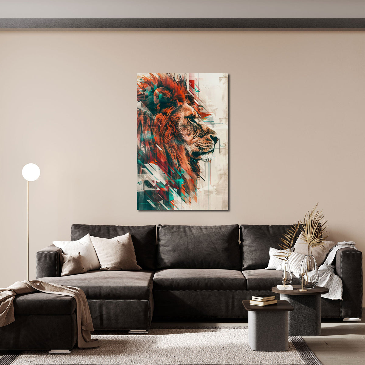 Quadro leone geometrico ambientato