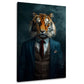 Tigre in abito elegante con cravatta su sfondo scuro quadro