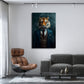 Tigre in abito elegante con cravatta su sfondo scuro quadro