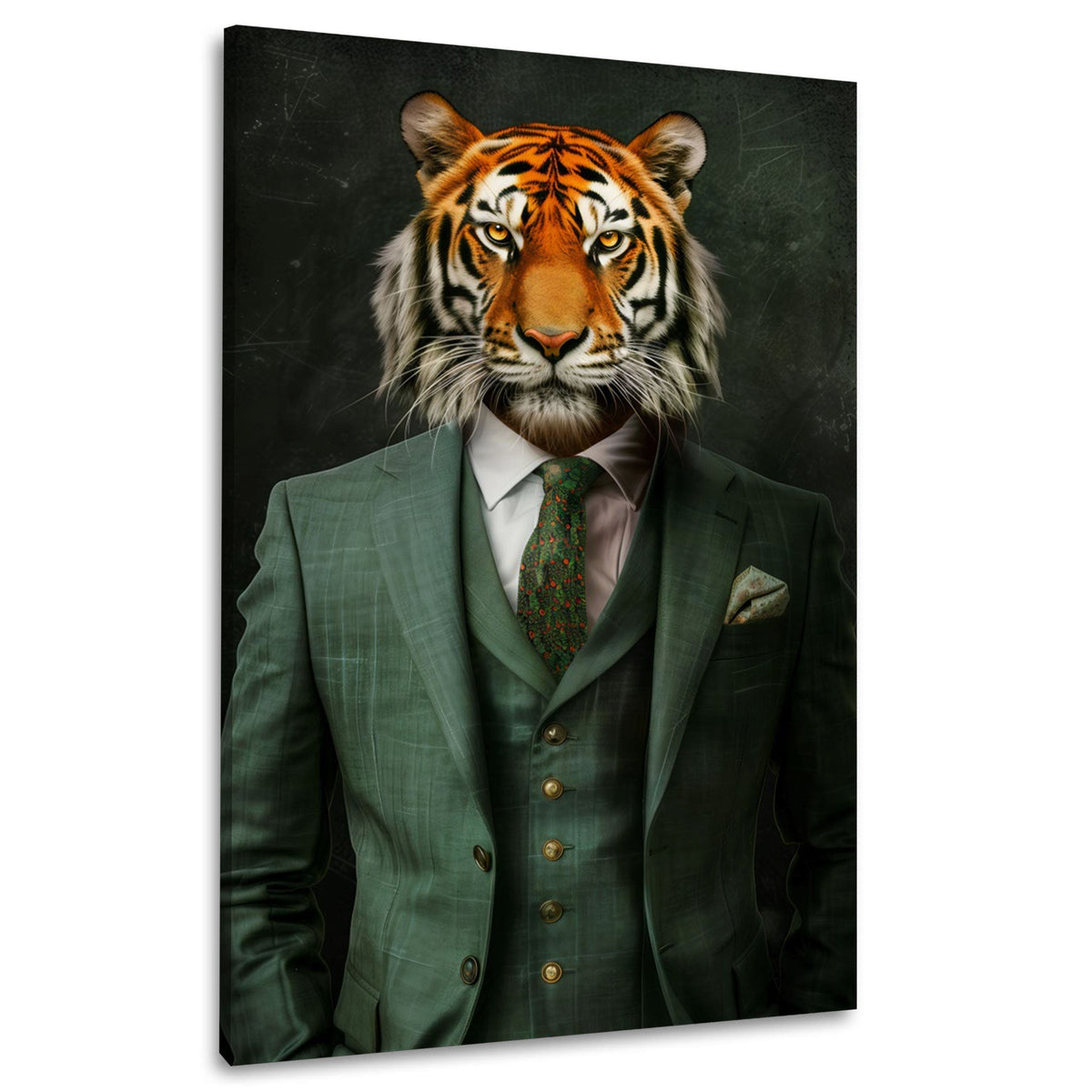 Tigre in completo verde a tre pezzi da vero gentleman quadro