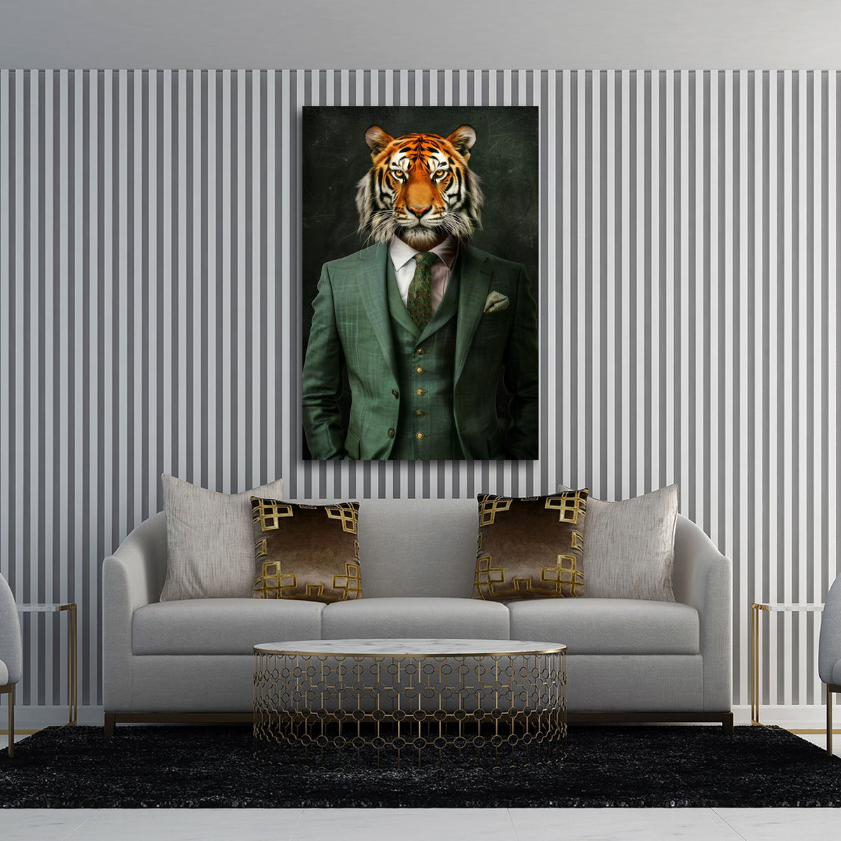 Tigre in completo verde a tre pezzi da vero gentleman quadro