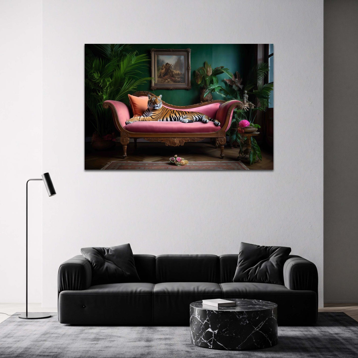Tigre su divano elegante animale esotico arte da parete quadro