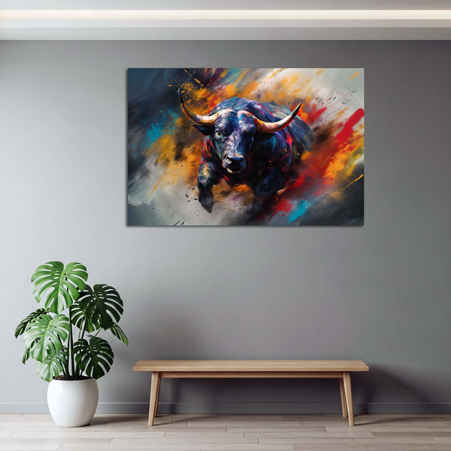 Toro colorato arte pop forza e movimento quadro