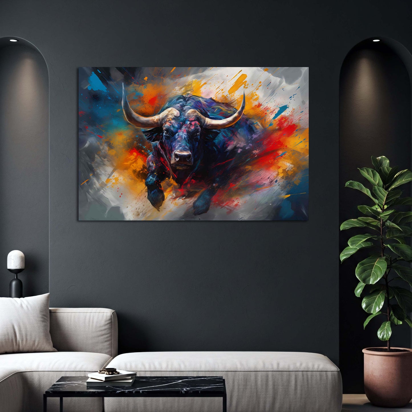 Toro dinamico arte animale colorata quadro