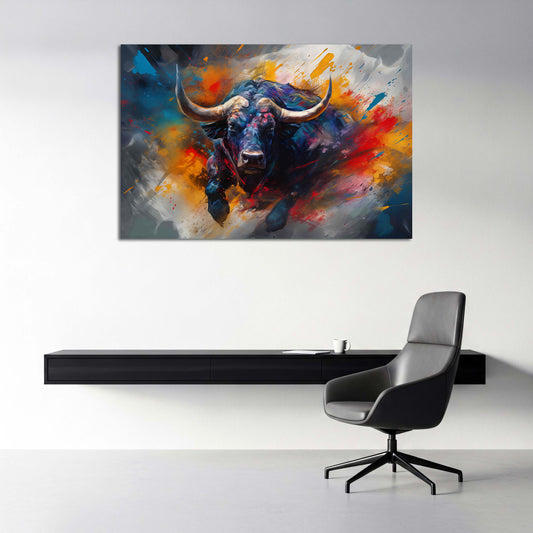 Toro dinamico arte animale colorata quadro