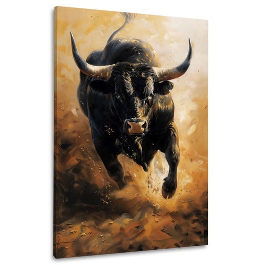 Toro dinamico dipinto moderno con colori intensi quadro