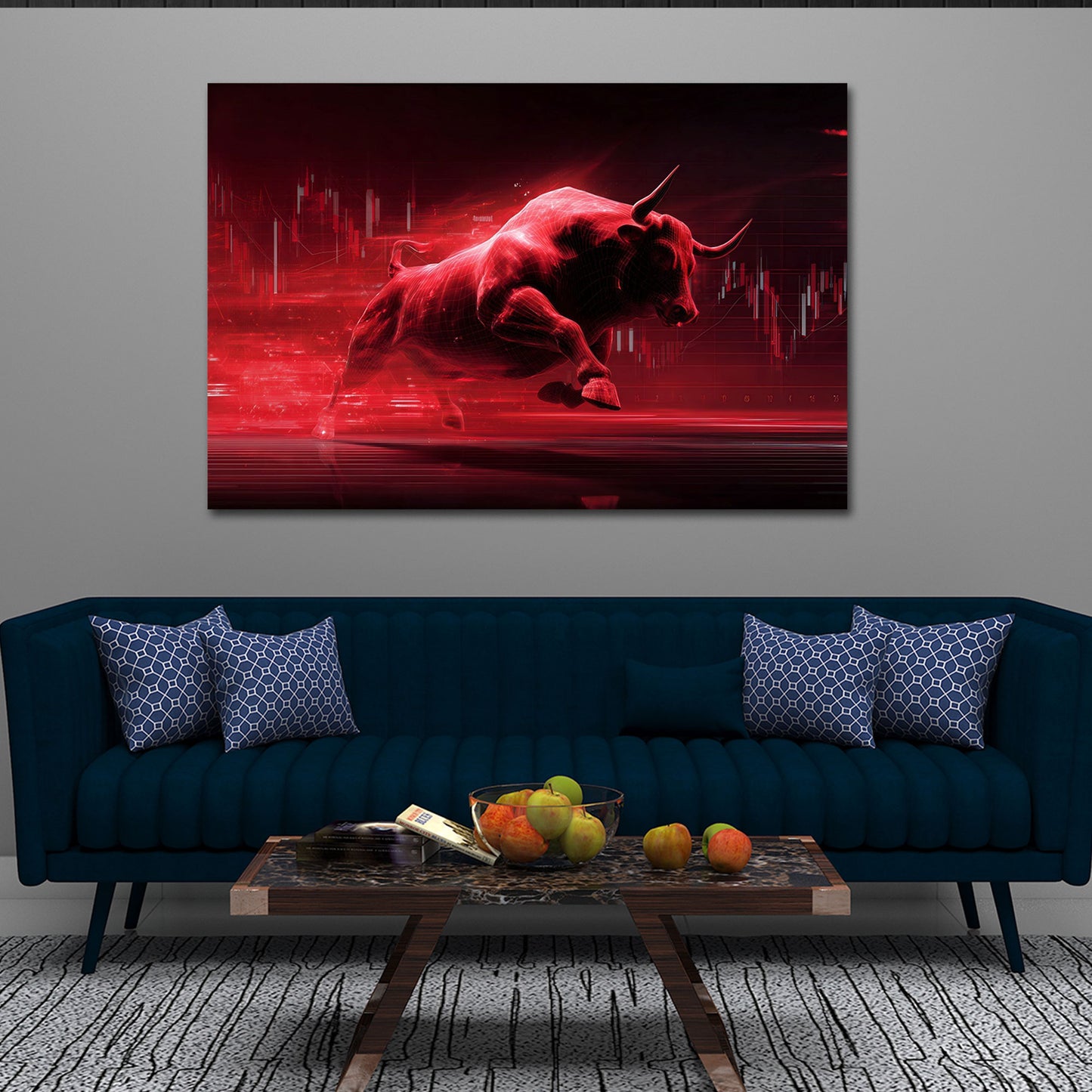 Toro finanza digitale motivazione successo rosso in movimento quadro