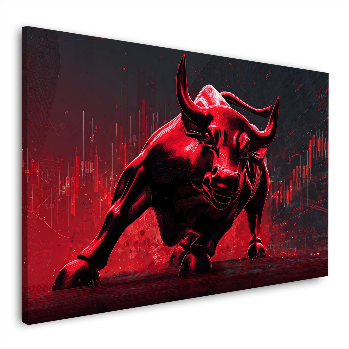 Toro finanza digitale motivazione successo rosso potente quadro