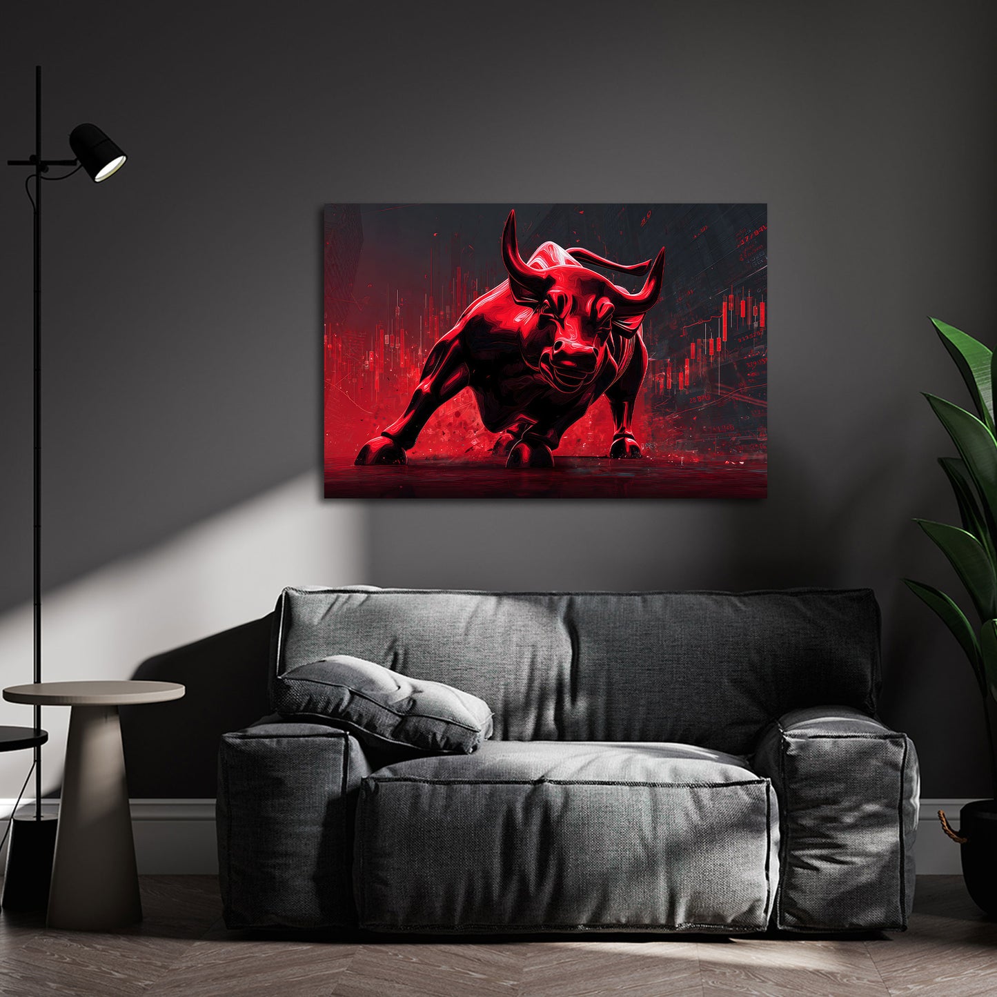 Toro finanza digitale motivazione successo rosso potente quadro