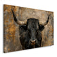 Toro nero ritratto frontale animale con grandi corna quadro