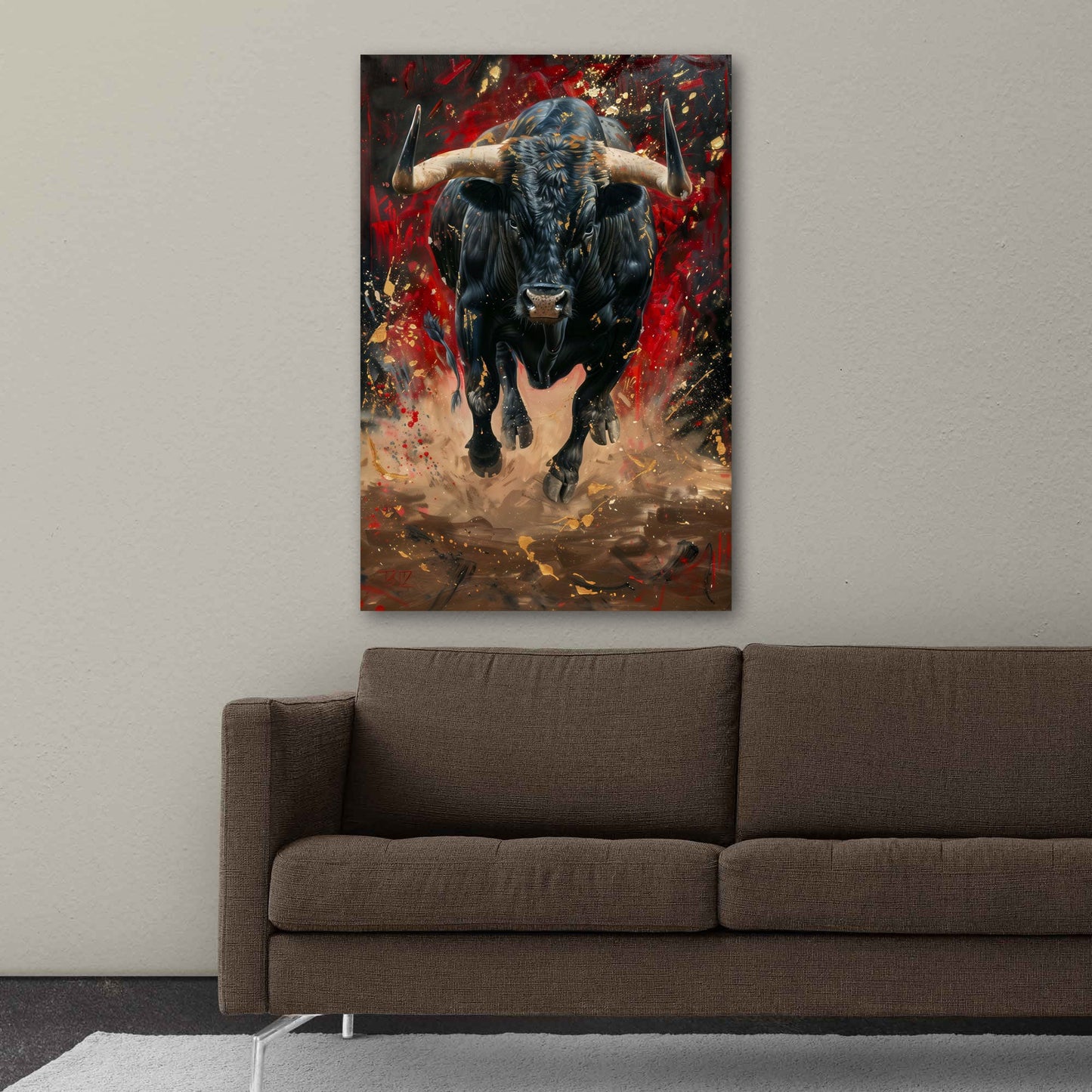 Toro selvatico olio espressivo dai colori vivaci quadro