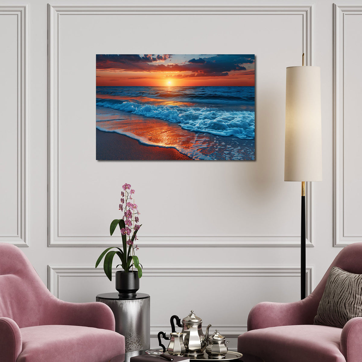 Quadro tramonto sul mare in soggiorno