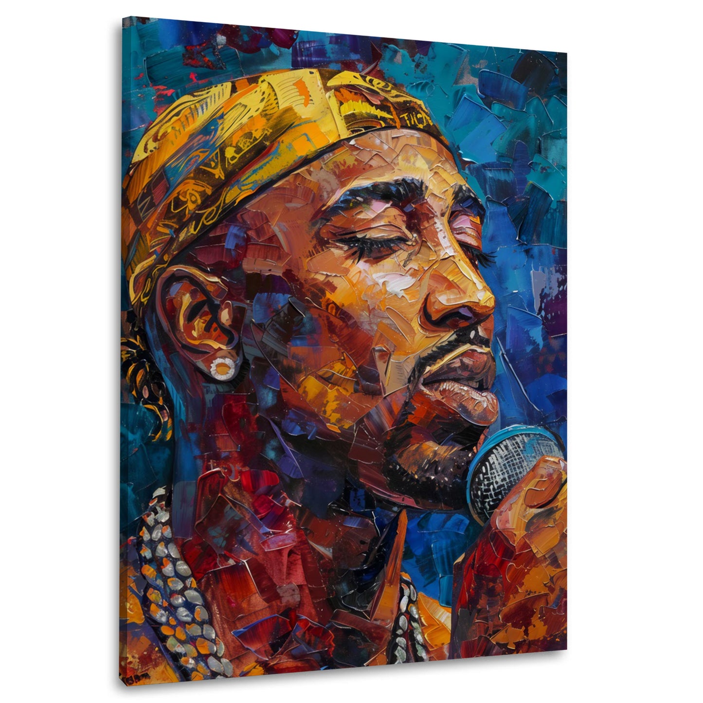 Tupac Shakur canta con microfono in stile Pop Art quadro