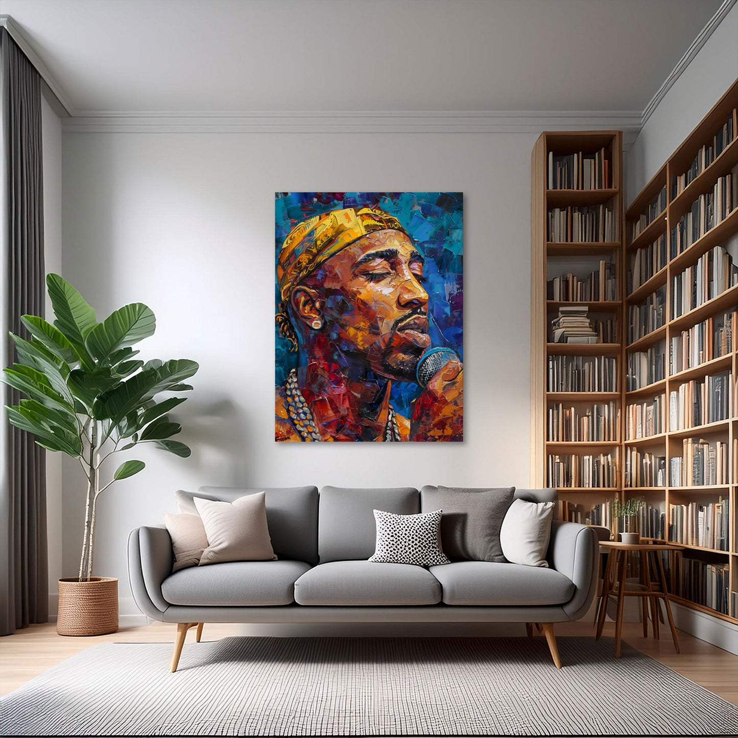 Tupac Shakur canta con microfono in stile Pop Art quadro