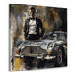 Uomo elegante stile Bond con auto classica arte moderna quadro