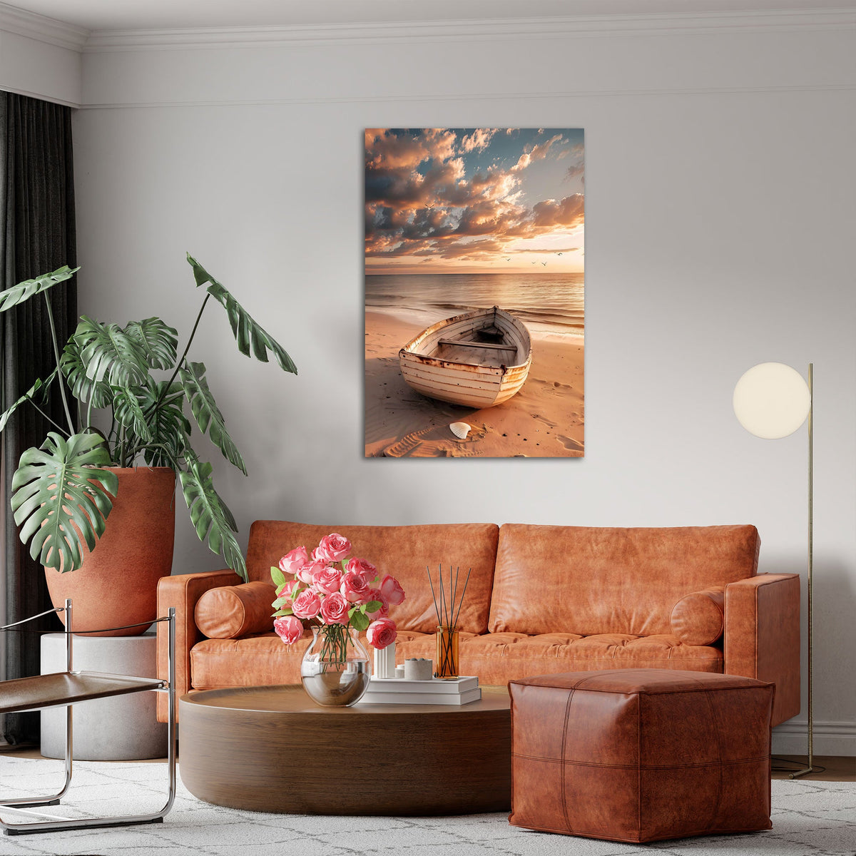 Quadro barca al tramonto ambientato