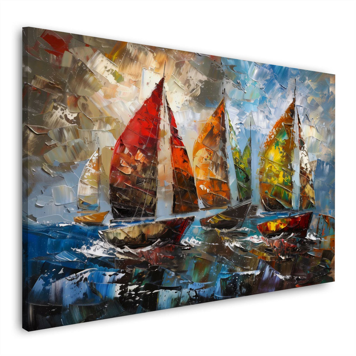 Velieri dai colori vivaci sul mare mosso espressivo quadro