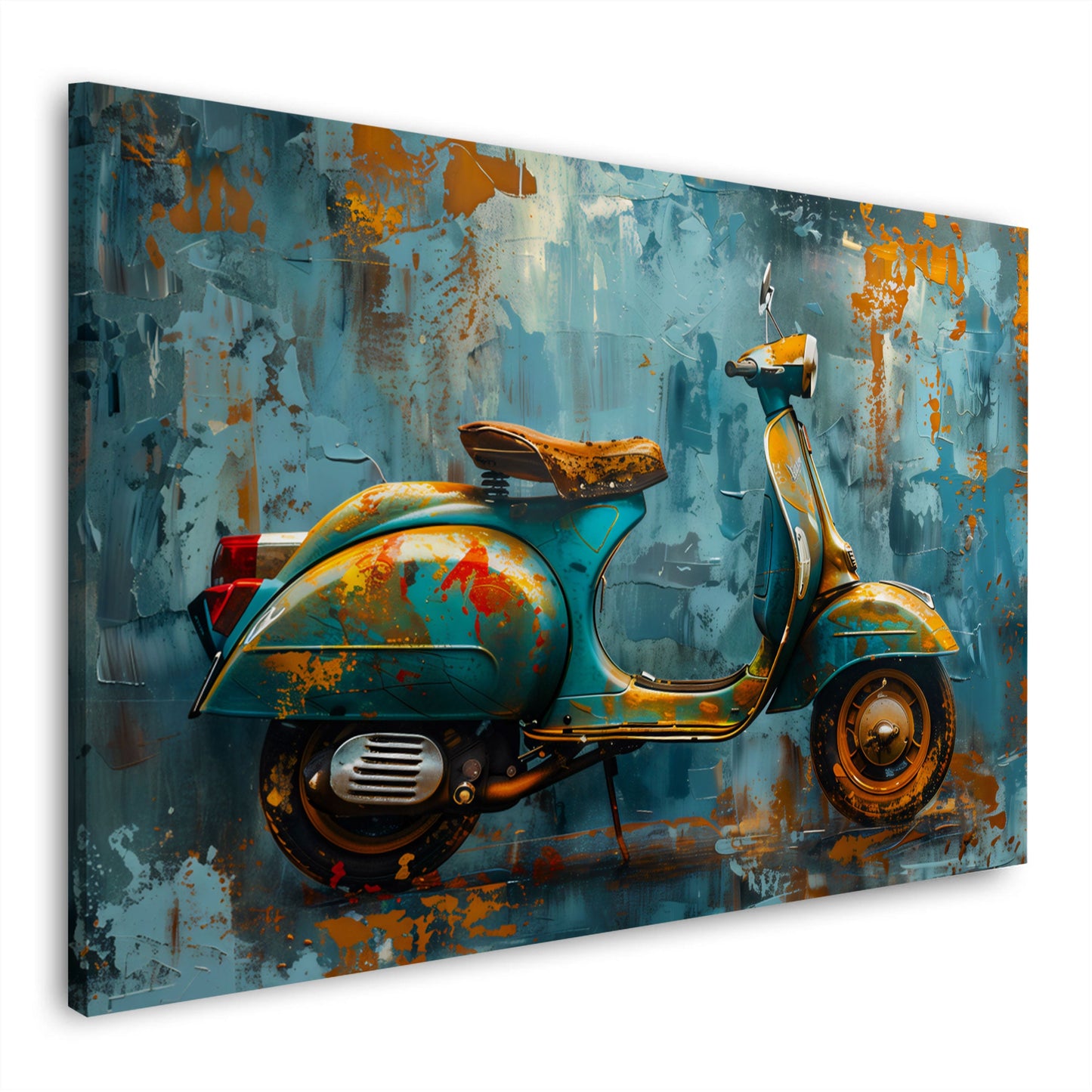 Vespa scooter dipinto turchese dai colori vivaci quadro