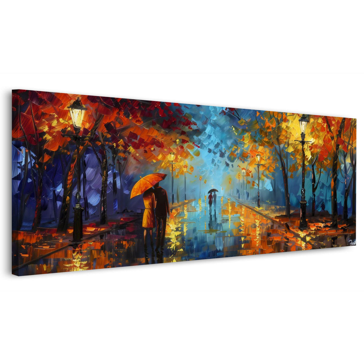 Viale autunnale sotto la pioggia con lampioni panorama quadro