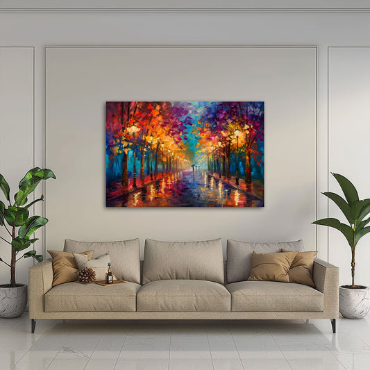 Quadro viale pioggia luce calda in soggiorno