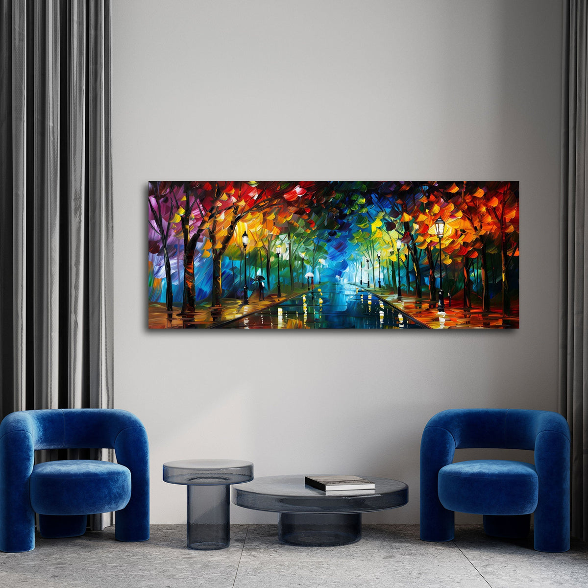 Quadro viale pioggia panorama ambientato