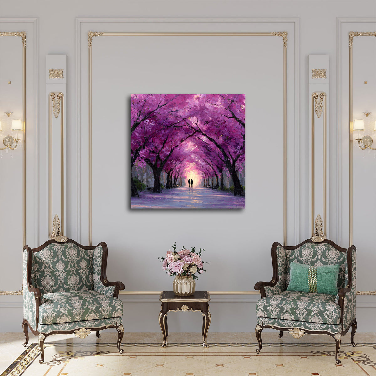 Quadro viale di ciliegi in soggiorno