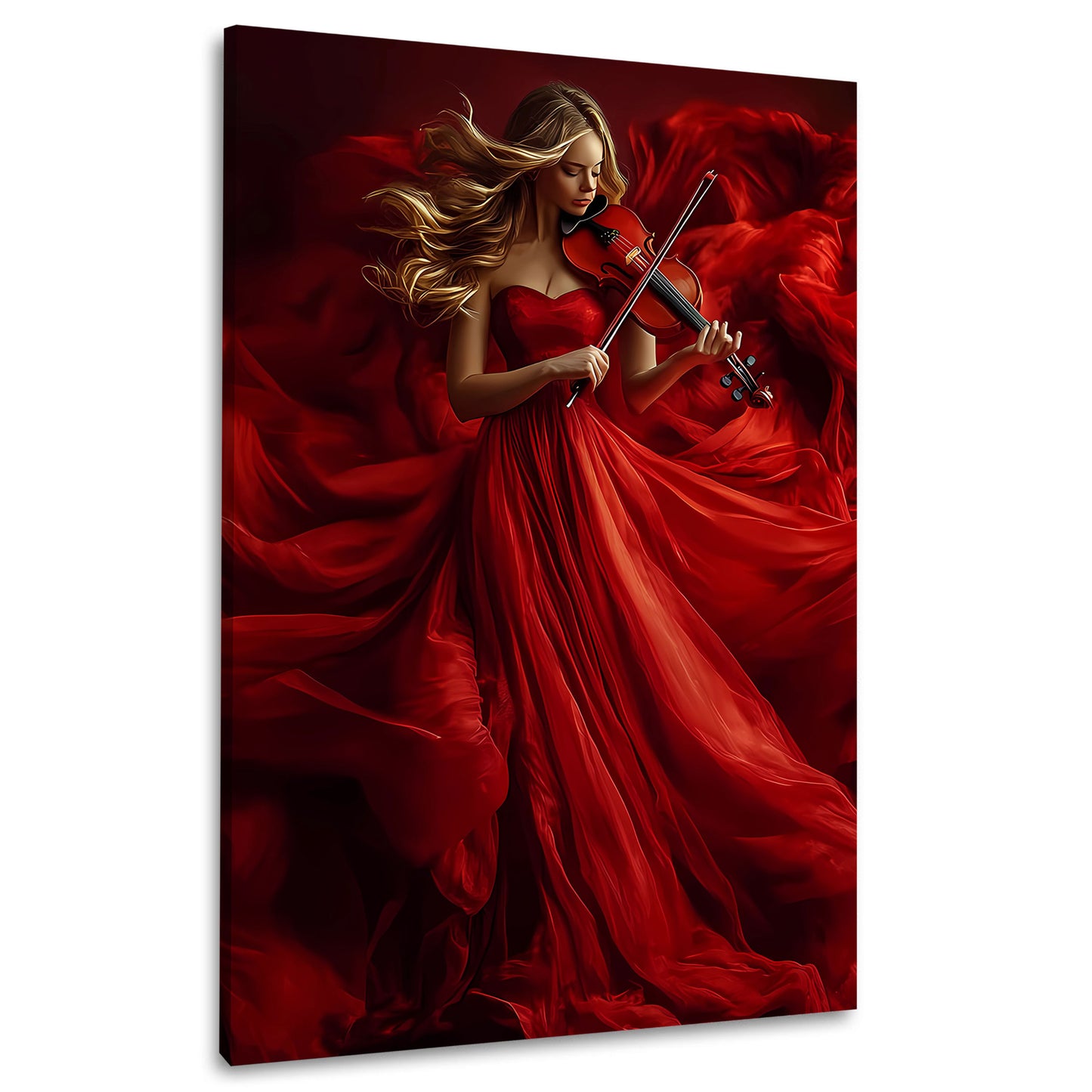 Violino donna vestito rosso armonia eleganza quadro