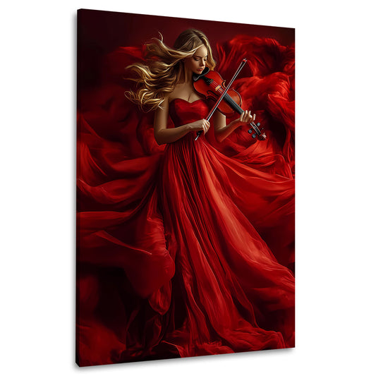Violino donna vestito rosso armonia eleganza quadro