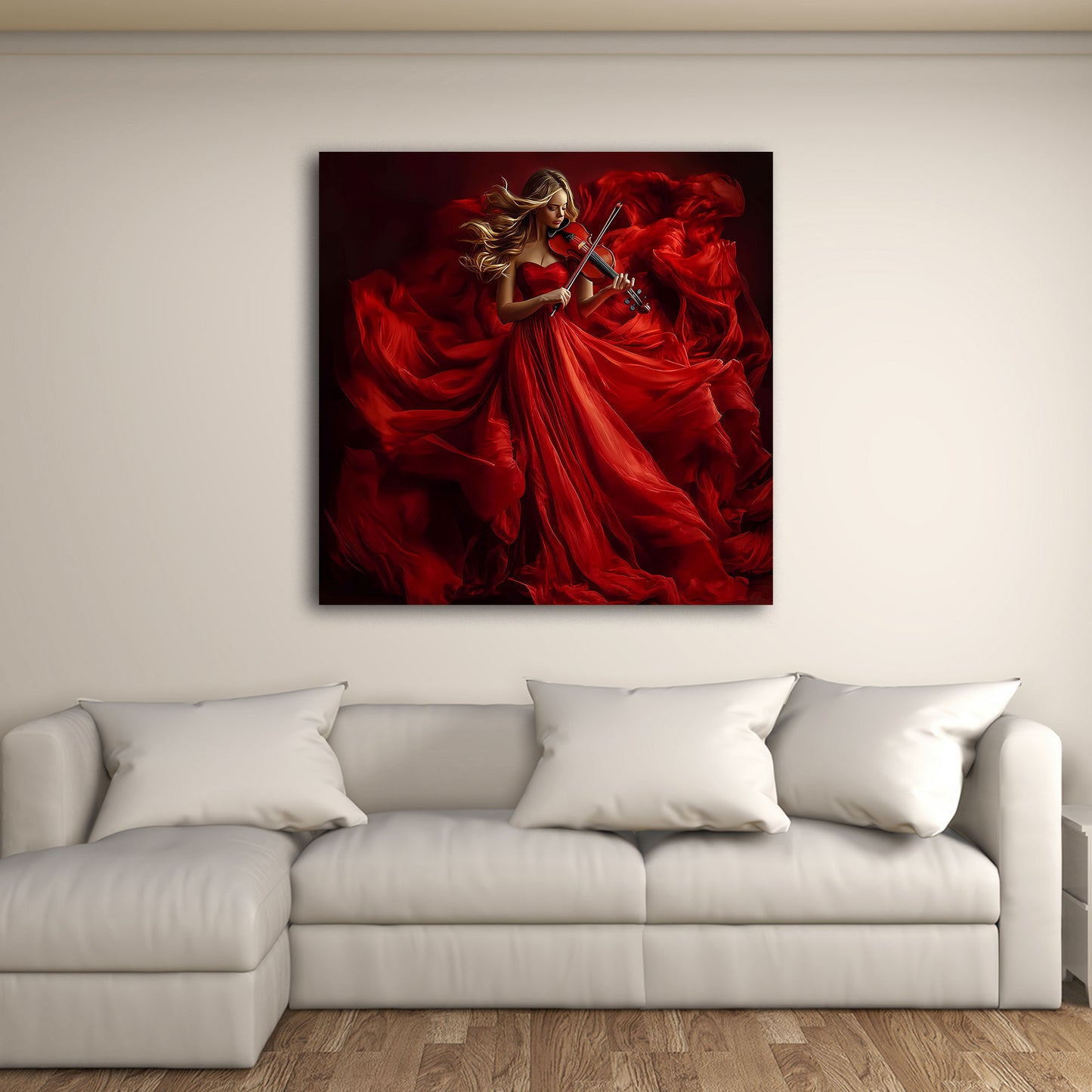 Violino donna vestito rosso arte emozione quadro